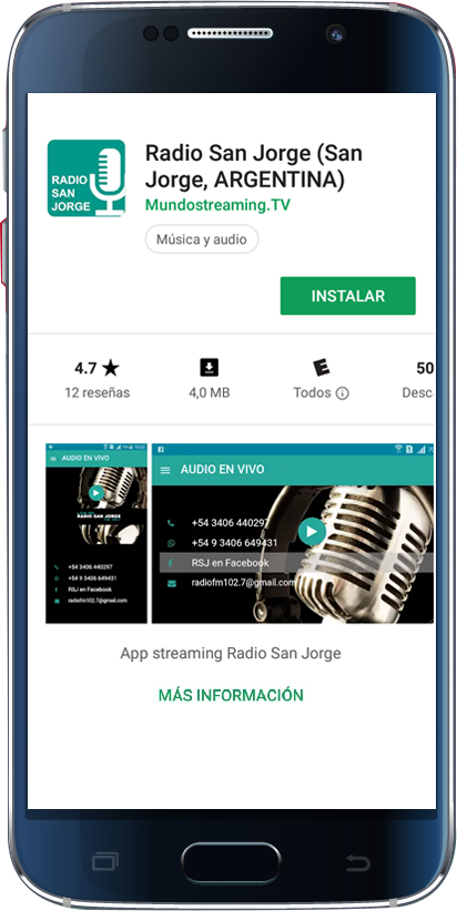 Celular con la aplicación mobile de la radio del club